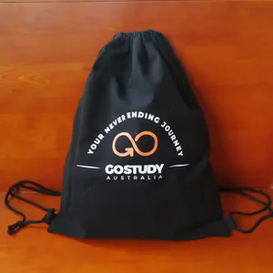 Large Organic Black Cotton canvas drawstring bag custom logo for promotion