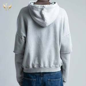 เสื้อฮู้ดวินเทจขายส่งสำหรับฤดูหนาว ผ้าฝ้าย 100% 480 กรัม ตะเข็บดิบ ไม่มีเชือกผูก ทรงโอเวอร์ไซส์ พิมพ์ลาย ตัดสั้น - Product Image 2