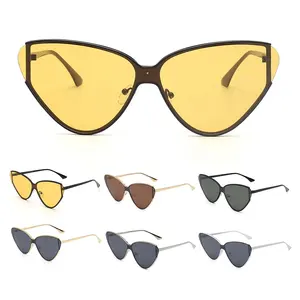 Vintage Retro Cat Eye Big Frame Customized Logo Print Polarized Yellow Blue Brown Lens Metal Sunglasses Women Lady Sun Glasses