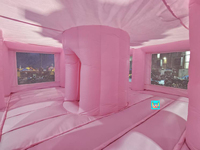 Château gonflable commercial rose en PVC avec souffleur, centre de jeux souple d'extérieur, toboggan et aire de saut certifiée CE