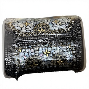 Elegant MOP Shell Box Clutch Purse with Removable Metal Chain and Designer Inlay Craft - Product Image 1