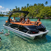 Bateau ponton en aluminium spacieux de 22 pieds, 200 CV, 12 personnes, avec échelle de bain, table, salon avant, pour fêtes aquatiques et vacances, certifié CE