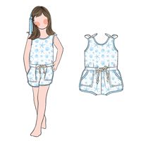 Combinaison Short pour Filles Little Glow Kid, Style Mignon, Personnalisable, en Fibre de Protéine de Lait, Été, 2 Poches Latérales, Cordon de Serrage à la Taille, Vente en Gros