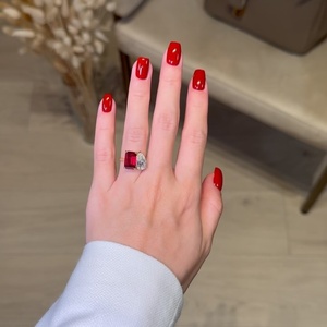 Anillo de Boda Personalizable de Oro Sólido de 18K con Gema de Rubí VVS, Corte <span class=keywords><strong>Esmeralda</strong></span> en Forma de Pera, Rubí Cultivado en Laboratorio GRC para Fiestas - Product Image 2