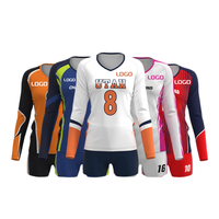Hochwertige Volleyball-Team-Sportbekleidung Elastischer Stoff V-Ausschnitt Individuell Bedruckte Vollständig Sublimierte Damen Langarm-Trikots