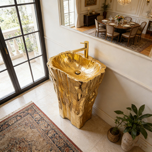 Lavabo di Lusso Artistico a Forma di Radice in Fibra di Vetro con Finitura Dorata per Arredo Bagno di Alta Classe - Product Image 5