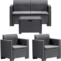 Ensemble de salon de jardin complet Bica Nebraska avec finition effet rotin anthracite, canapé, table basse, 2 fauteuils d'extérieur