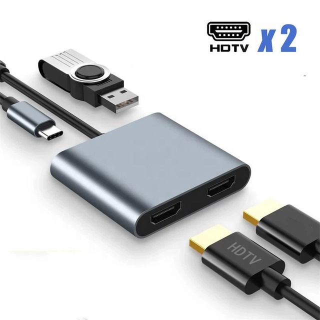 4-in-1 USB-C to HDTV Converter Aluminium Alloy USB 3.0 Cable Adapter 5Gbps Speed PD Fast Charging Plug&Play 4K Display Stock