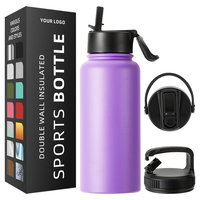 Bouteille d'eau de sport à double paroi isolée avec couvercle à paille et poignée - Bouteille en acier inoxydable réutilisable anti-fuite pour la salle de sport, l'extérieur