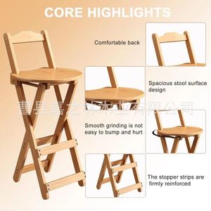 Tabouret de bar simple en bois, tabouret haut pliable en bois pour la maison, chaise de bar portable en bois massif avec dossier - Product Image 1