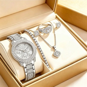 High Quality <b>Cheap</b> Round Pointer Women's Wrist Rhinestone 5-piece Set Silver Diamond Jewelry Women's Quartz Casual <b>Watch</b> - Product Image 5