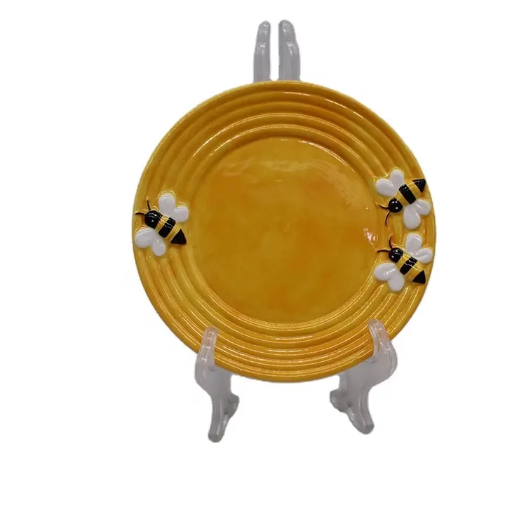 Lukisan tangan lucu hewan lebah desain peralatan makan restoran keramik piring makan malam