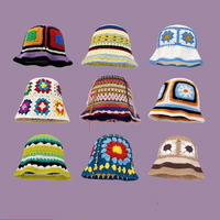 Printemps été fait à la main Plaid seau chapeaux Crochet femmes doux soleil plage chapeaux à carreaux tricoté pêcheur casquette chapeau
