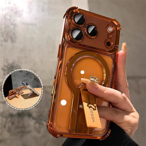 เคสโทรศัพท์ใสแบบมีแม่เหล็กเคลือบไฟฟ้าสำหรับ iPhone 17 16 15 Pro Max พร้อมขาตั้ง ปรับระดับได้ ป้องกันเลนส์กล้อง - Product Image 3