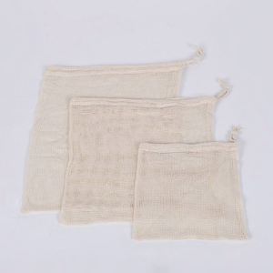 15*18cm Factory Wholesale Customized Logo Eco-Friendly Beige Drawstring Organic Vegetable Cotton Mesh <b>Net</b> Pouch <b>Bag</b> Promotional - Product Image 2