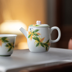 Guanlan Hand Painted Osmanthus Teapot Porcelain Round With Lid Kung Fu <b>Tea</b> <b>Set</b> Single <b>Tea</b> Infuser Filter Afternoon <b>Tea</b> - Product Image 4