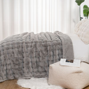 Couvre-lit moelleux et confortable de couleur grise, en fausse fourrure de lapin, sans perte de poils, <span class=keywords><strong>couverture</strong></span> d'hiver en peluche - Product Image 2