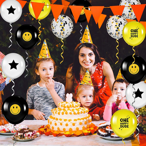 ลูกโป่งลาเท็กซ์พิมพ์ลายหน้ายิ้มสำหรับงานปาร์ตี้ธีมฮิปปี้สุขสันต์วันเกิดหนึ่งตกแต่งด้วยลูกโป่งยางพารา - Product Image 5