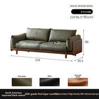 Italienisches Luxus-Ledersofa in Quadratform, Mittelgroß, für Moderne Einrichtung, Massivholz in Schwarznuss-Farbe, Kompakt für Zuhause