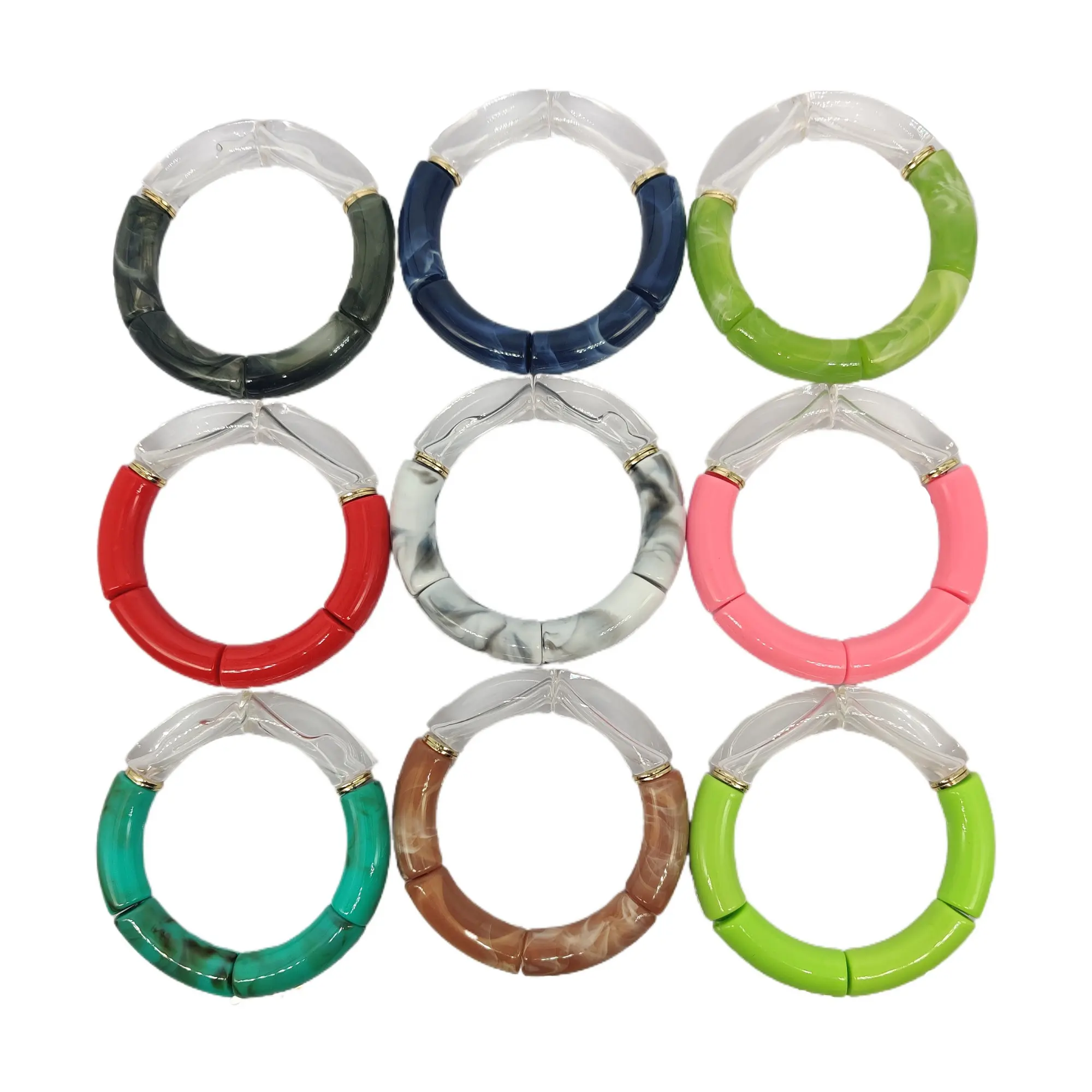 Mixed Colorful Curved Tube Beads Acrylic Bracelet Bangle For Beach