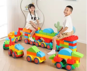 Blok bangunan plastik warna-warni Super besar, mainan konstruksi batang pembelajaran dini DIY untuk anak dengan roda mobil 172 buah - Product Image 5