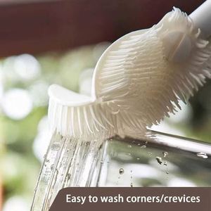 Bendable 1pc Long Handle Eco-Friendly Plastic White Scourer Cleaning <b>Brush</b> Scrubber with TPR Bristles for Glass and Kitchen Use - Product Image 3