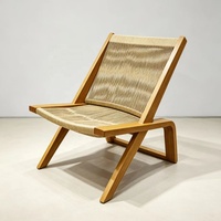 Meubles d'extérieur haut de gamme, chaise longue de détente en aluminium avec cadre en bois et corde tressée à la main