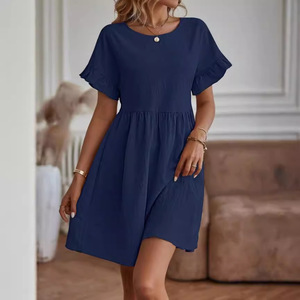 Ropa de mujer de algodón y lino, estilo casual para ir al trabajo, con cuello redondo y manga corta, para caminar en la ciudad. - Product Image 3