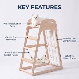 Meuble pour <span class=keywords><strong>chat</strong></span> en bois de pin de qualité supérieure, arbre à <span class=keywords><strong>chat</strong></span> robuste en forme de A avec plusieurs niveaux de perchoirs et poteau à gratter, OEM/ODM disponible - Product Image 3
