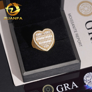 Hip Hop Jewelry Gift 925 Sterling Silver Half Paved Band VVS Moissanite Iced Out Diamond Heart <strong>Ring</strong> <strong>for</strong> <strong>Men</strong> - Product Image 5