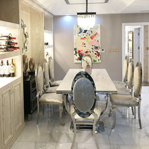 Mobilier <span class=keywords><strong>miroir</strong></span> de luxe Chaise en velours en acier inoxydable argenté et table <span class=keywords><strong>à</strong></span> <span class=keywords><strong>manger</strong></span> rectangulaire en argent Chaise en velours <span class=keywords><strong>à</strong></span> dossier haut <span class=keywords><strong>Salle</strong></span> <span class=keywords><strong>à</strong></span> <span class=keywords><strong>manger</strong></span> - Product Image 6