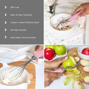 <span class=keywords><strong>Set</strong></span> peralatan dapur baja tahan karat 7 buah, <span class=keywords><strong>set</strong></span> gadget dapur dengan pegangan lembut merah muda - Product Image 3