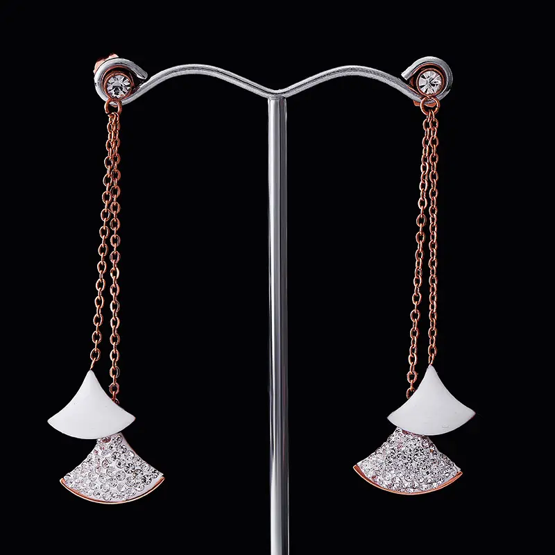 Terbaru Mode Desain Zirkon Batu Kancing Anting Mawar Emas Berbentuk Kipas Perhiasan Kristal Anting Wanita Trendi Perhiasan Anting-Anting