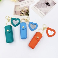 Boîte de rangement pour rouge à lèvres, porte-clés, mini miroir cœur, sac couleur macaron, style Ins, étui portable en cuir pour femme