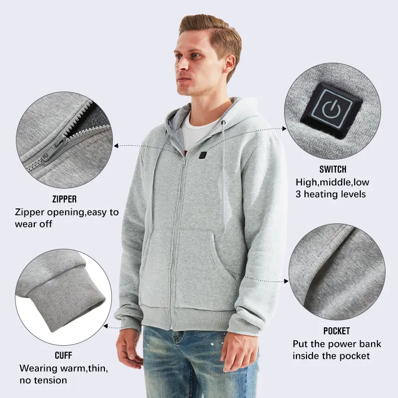Stock Wholesale Winter Mens Functional Plain Heated Jacket With Hoody
