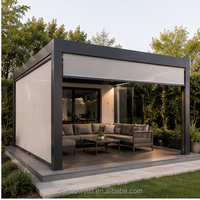 Pergola, gazebo, pavillon à toit métallique avec structure en aluminium, gazebo en aluminium avec rideaux d'intimité, moustiquaire et poteaux