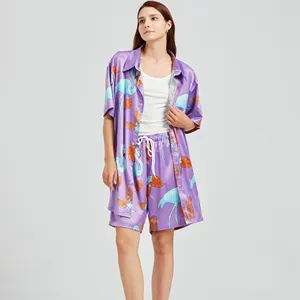 OEM personalizzato stampato pigiama Set pigiameria donna Lounge Wear pigiama di seta Set pigiameria da donna Loungewear Set da donna