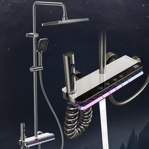 Duchas de baño montadas en la pared blancas listas para enviar, pantalla de temperatura Led de latón, juego mezclador de grifo de ducha Digital - Product Image 5