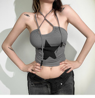 Haut court sexy sans manches pour femme, style débardeur amincissant, imprimé étoiles de rue américaines, collection été