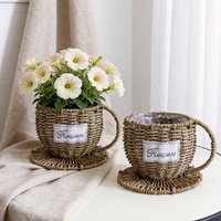 Pot de fleurs en paille tressé à la main, style pastoral, respirant, léger, robuste et durable, pour plantes d'intérieur et de bureau