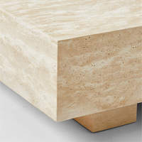 Table basse rectangulaire minimaliste en travertin beige, table centrale en travertin, taille personnalisée, style Wabi Sabi, table basse en travertin