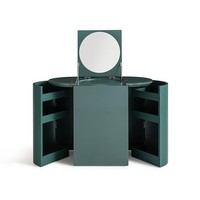 Miroir de luxe italien minimaliste et léger en bois massif vert émeraude avec table de toilette réglable, parfait pour