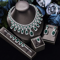 Ensemble de bijoux de luxe pour femmes, grand ensemble de bijoux de déclaration mixtes vert violet pour mariage Zircon cubique CZ bijoux de mariée africain dubaï 4 pièces
