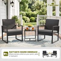 Ensemble de 3 chaises de bistrot et table basse modernes en osier et rotin TooWang avec acier inoxydable pour terrasse extérieure