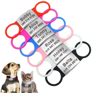 Etiqueta de identificación de perro etiqueta de identificación de silicona para mascotas Etiqueta de acero inoxidable grabada con placa de identificación de código QR