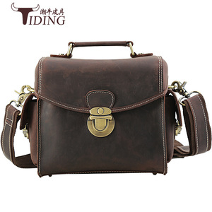 Tiding Retro Men's Genuine Leather Shoulder <b>Bag</b> Top Layer Cowhide Crossbody <b>Camera</b> <b>Bag</b> Dark Brown P1124FS - Product Image 1