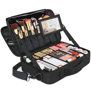 Profesional Makeup Organizer Waterproof Oxford Cloth Hard Case With Compartments Carry Handle Trolley Travel Makeup Cosmetic Bag