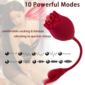 Dual-Function Cute Rose Flower Licking Tongue <b>Vibrator</b> for Women with 10-Speed Waterproof USB Rechargeable - Product Image 3