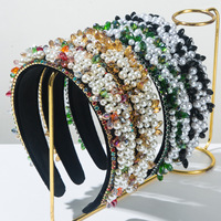 Serre-tête en tissu baroque fait main européen et américain, orné de perles de cristal colorées, pour femmes