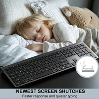 Clavier sans fil Bluetooth 2,4 G ultra-plat pleine taille OEM, clavier de bureau multimédia compatible avec les PC Windows, ordinateurs portables et notebooks